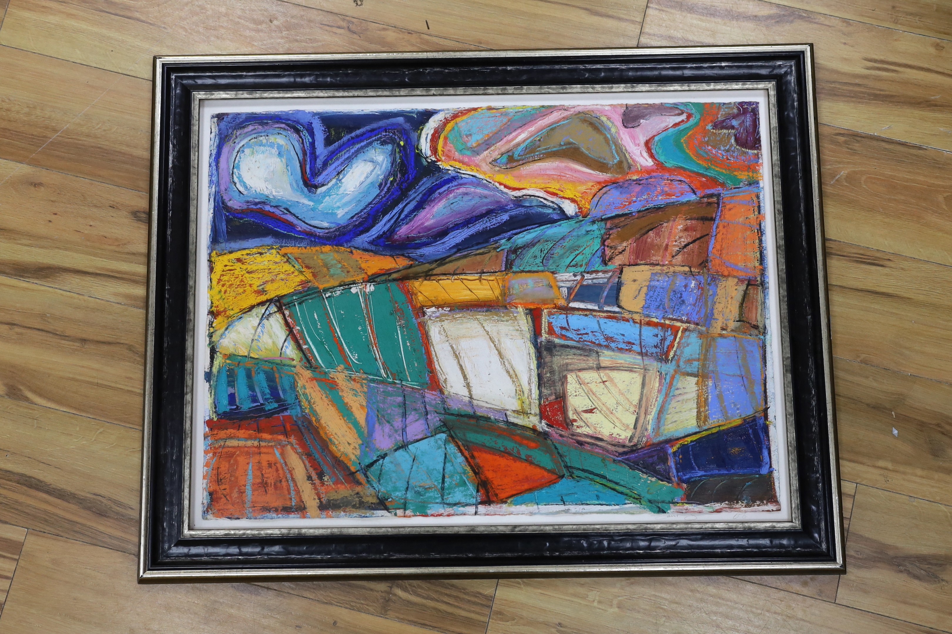20th century English school, mixed media on paper, Untitled abstract, signed and dated '06, 56 x 76cm